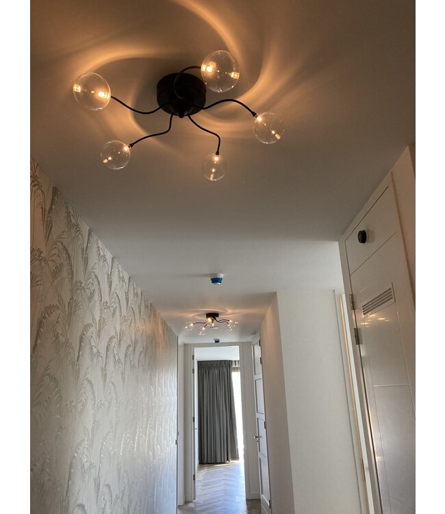 Stijlvolle glasbollen plafondlamp met dimbaar LED licht - 66cm - zwart