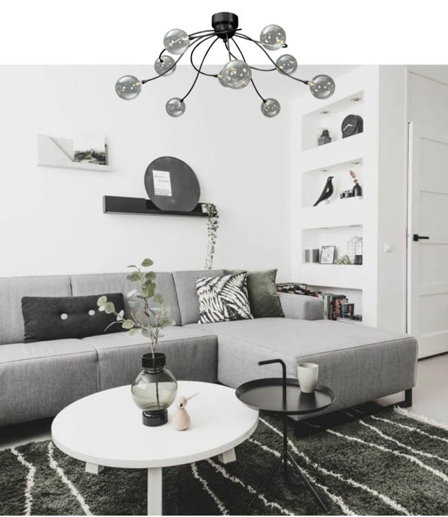 Stijlvolle glasbollen plafondlamp met dimbaar LED licht - 66cm - zwart