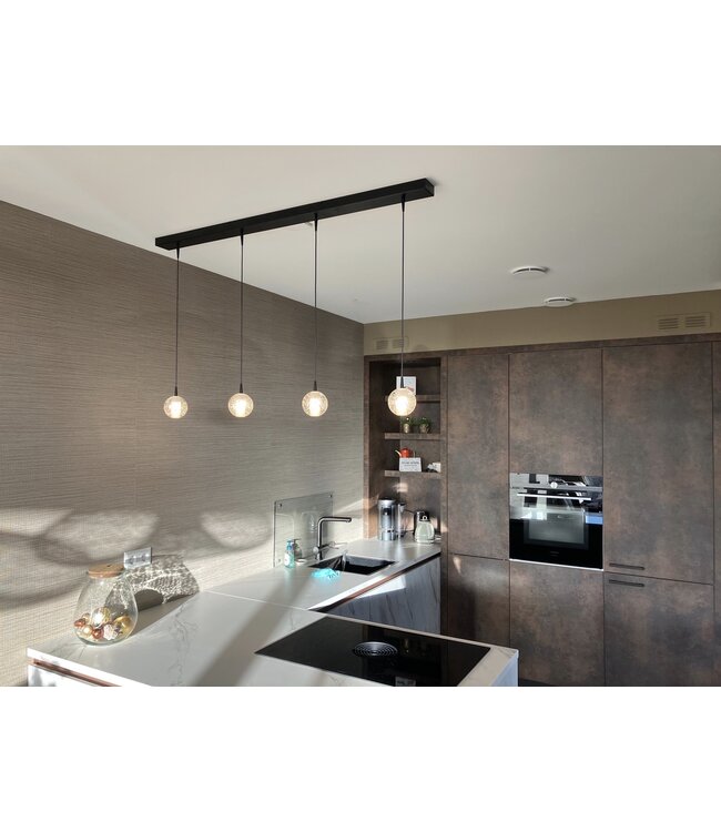 Hanglamp zwart 6 lichts led bubbles glas 130cm-25cm