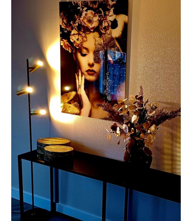 Vloerlamp met 3 buis spots zwart /goud schakelbaar