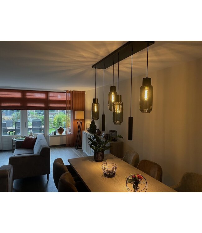 Hanglamp 4 Italiaanse lang ribbel glazen met spots 130cm