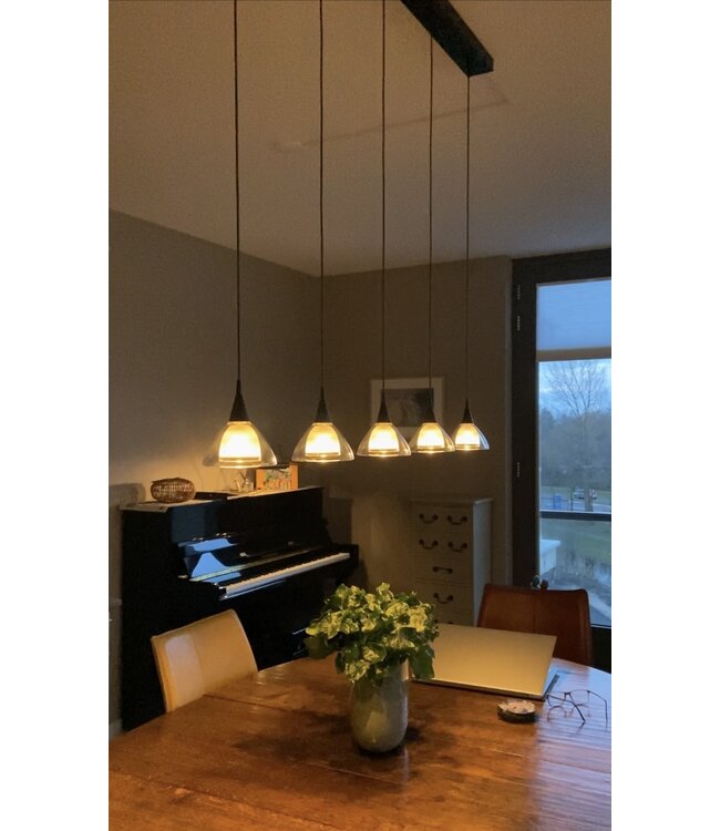Hanglamp zwart 4 lichts met dubbel glas 100cm