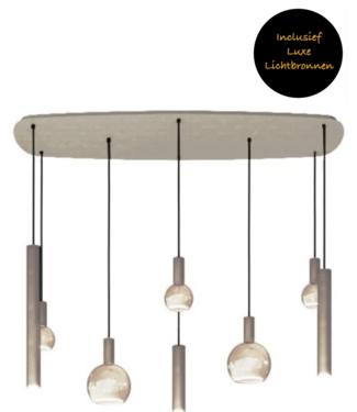Ztahl Riva Deens ovale hanglamp Quartz 145cm met spots en sierlampen