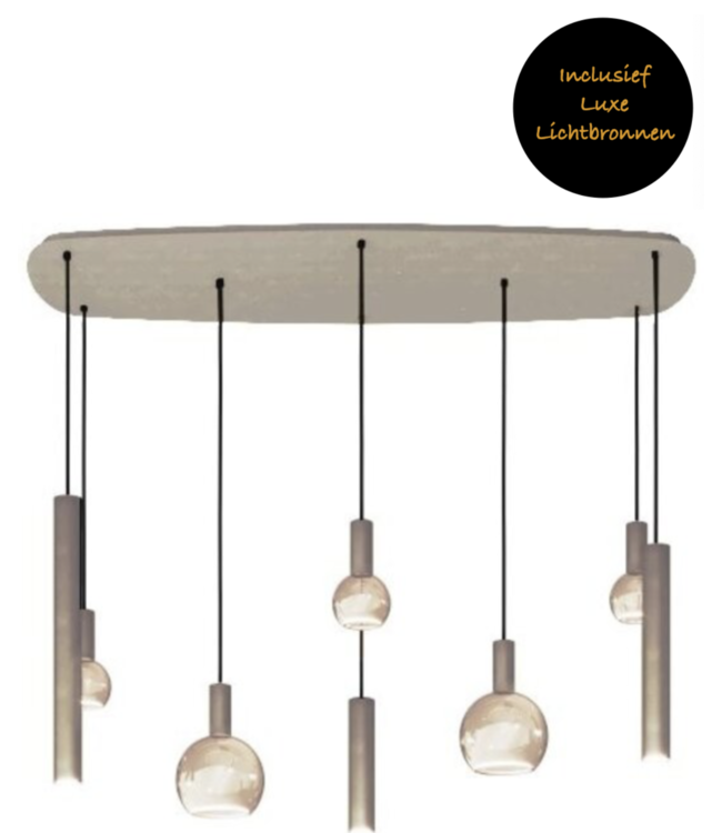 Riva Deens ovale hanglamp Quartz 145cm-55cm met spots en sierlampen