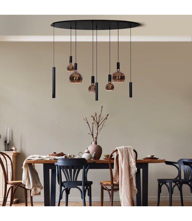 Riva Ovale hanglamp zwart met spots en luxe sierlampen