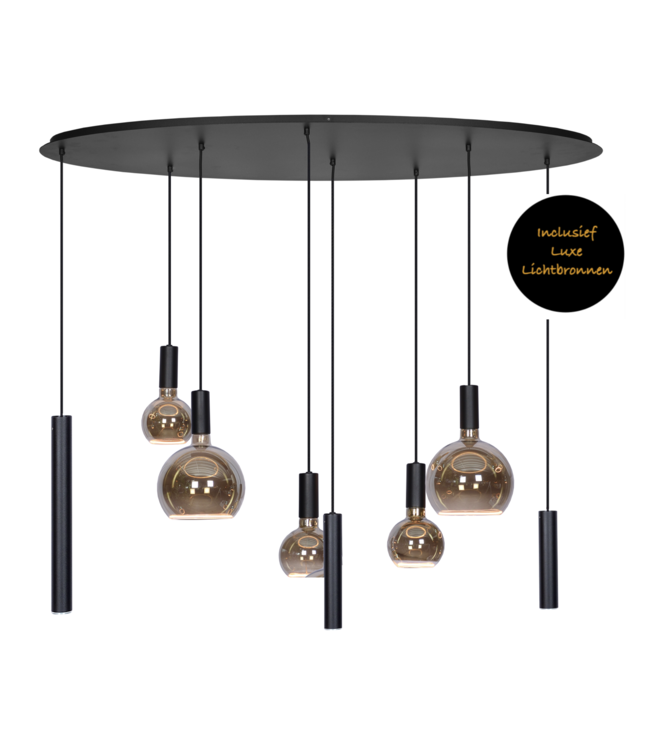 Ovale hanglamp zwart met spots en luxe sierlampen