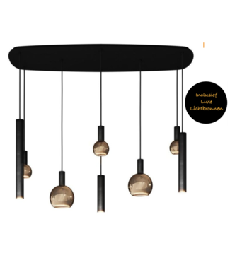 Ztahl Riva Deens ovale hanglamp zwart 145cm met spots en sierlampen