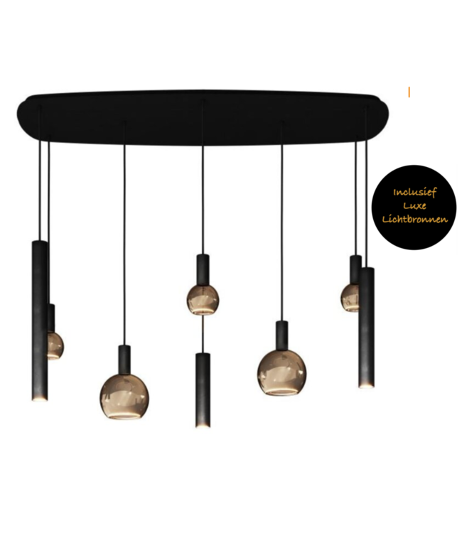 Deens ovale hanglamp zwart 145cm met spots en sierlampen