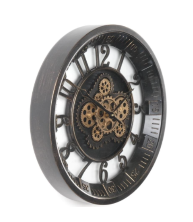 Klok met draaiende tandwielen - Ø46cm - brons