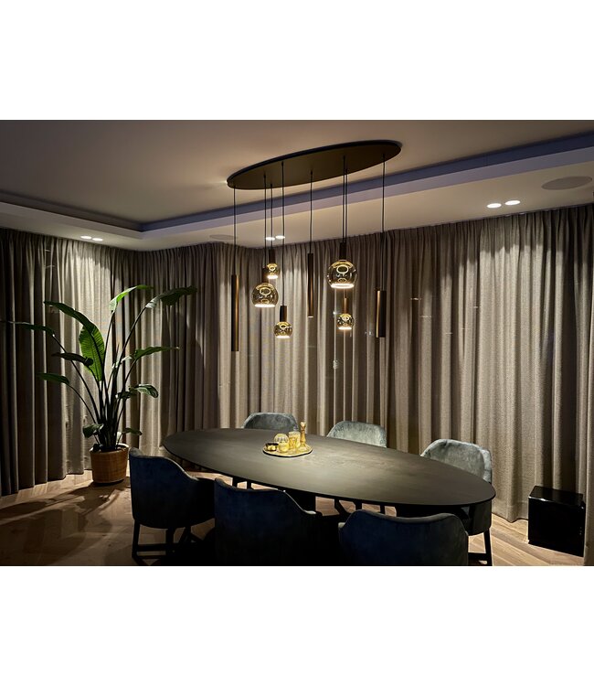 Riva ovale hanglamp Platinum met spots en sierlampen