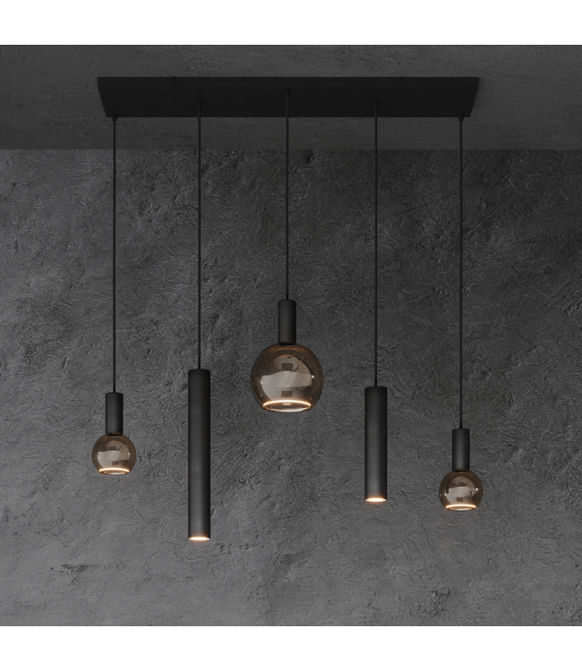 Riva Hanglamp zwart 100 met spots en sierlampen