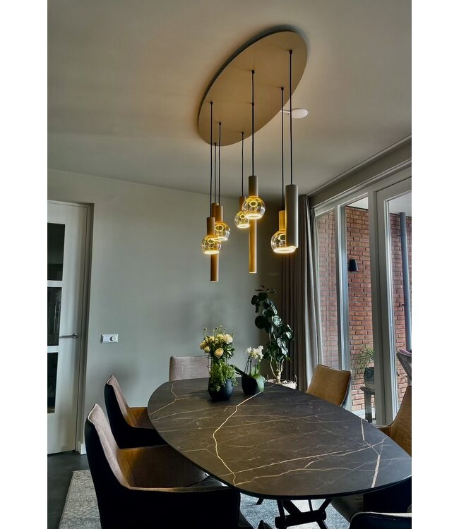 Ovale hanglamp zwart met spots en luxe sierlampen