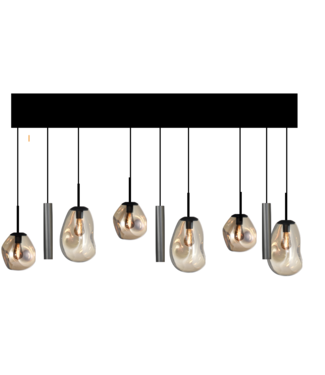 Masterlight Hanglamp 6 Italiaanse glazen gedeukt  amber met spots 160cm