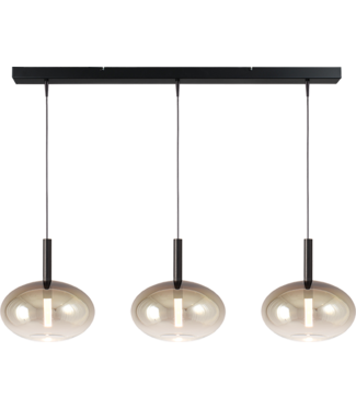 Masterlight Hanglamp Lido  recht 100cm-8cm met 3 plat ovale glazen