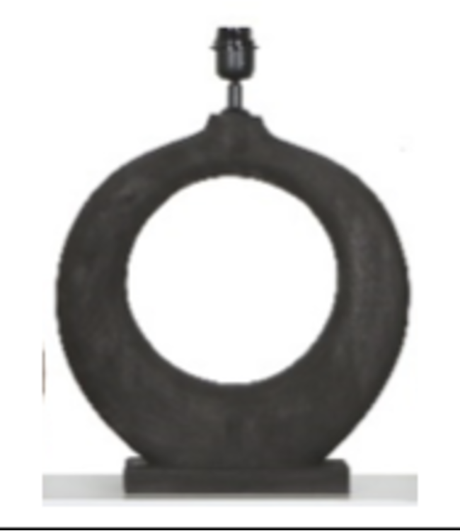 Zwart houten tafellamp met ovale linnen Taupe kap