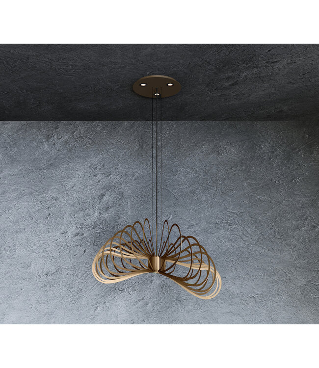 Martani Stalen hanglamp Platinum organische vorm met plafondspots85cm