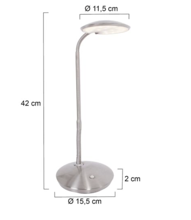 Bureaulamp flex led dimbaar rvs dim to warm