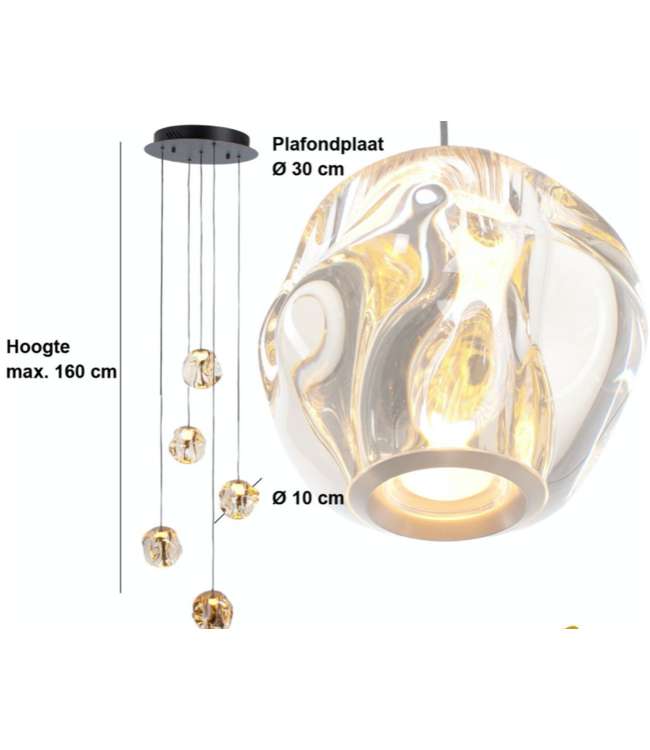 Ronde Melina hanglamp 5 lichts zwart/gold
