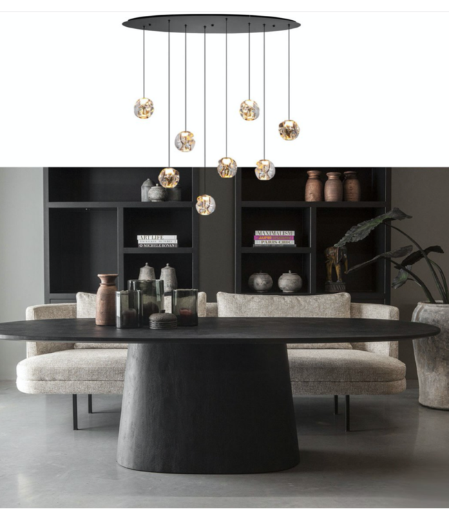 Ovale Melina hanglamp 8 lichts zwart/gold