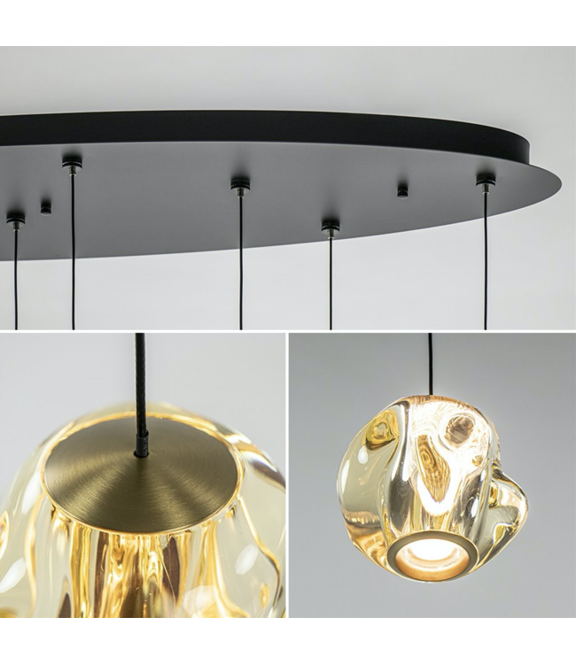 Ovale Melina hanglamp 8 lichts zwart/gold
