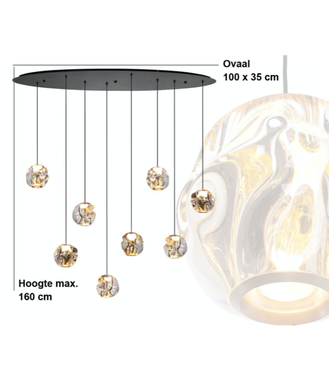 Ovale Melina hanglamp 8 lichts zwart/gold