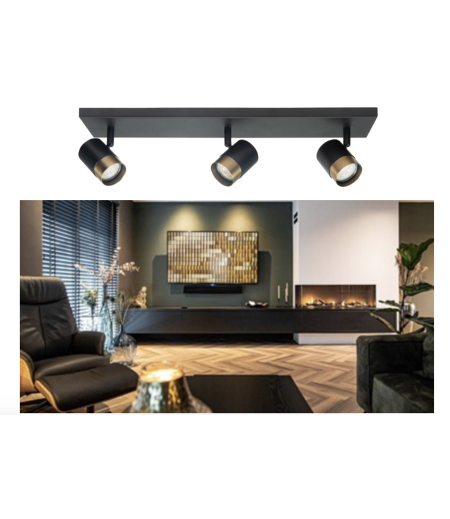 3 lichts spot Savona zwart/brons balk