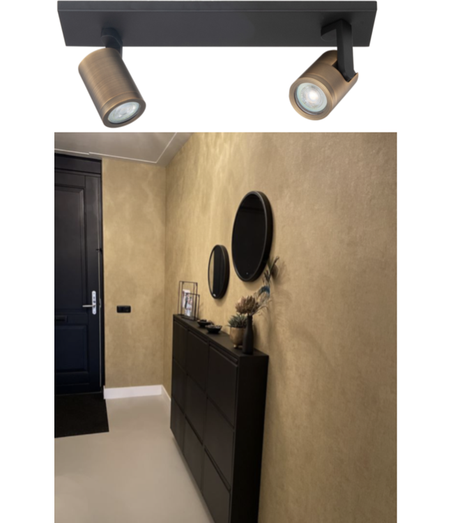 Halo spot balk 2 lichts zwart/brass