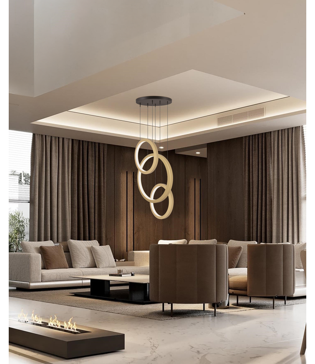 Design hanglamp met 3 ledringen Evy -50cm mattgoud