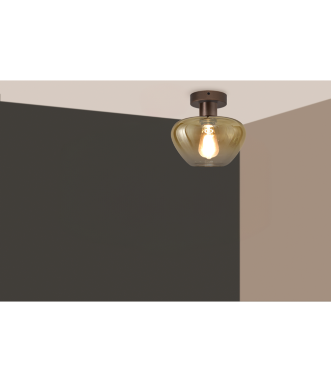 Plafondlamp genua 1 lichts cacao met amber glas