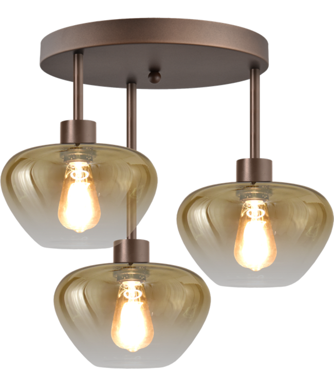 Masterlight Plafondlamp genua 3 lichts Cacao met amber glas