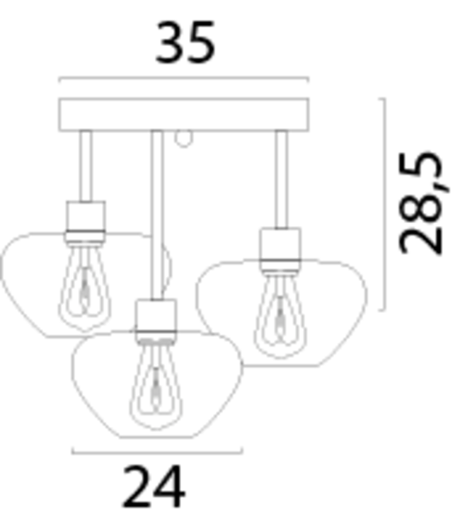 Plafondlamp genua 3 lichts Cacao met amber glas