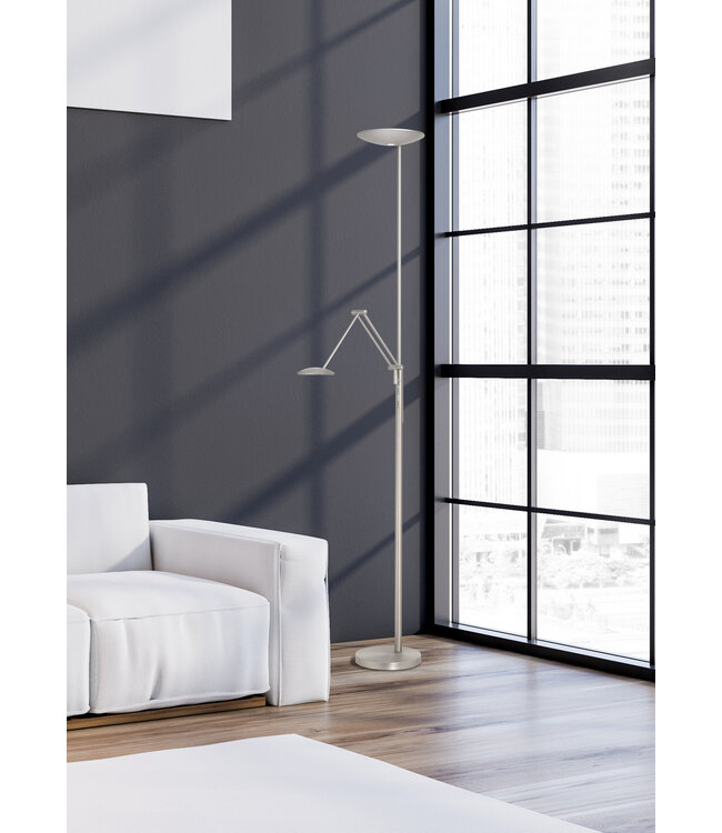 Vloerlamp uplight met leesarm dim to warm rvs