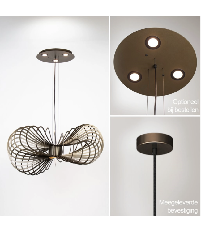 Martani Stalen hanglamp Platinum organische vorm met plafondspots85cm