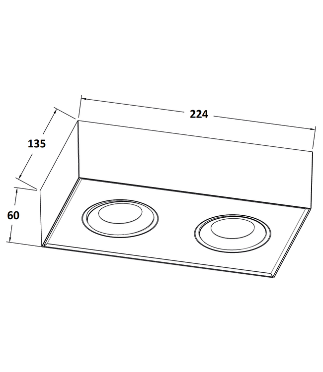 Rechthoekige duo plafond spot plat zwart dim to warm