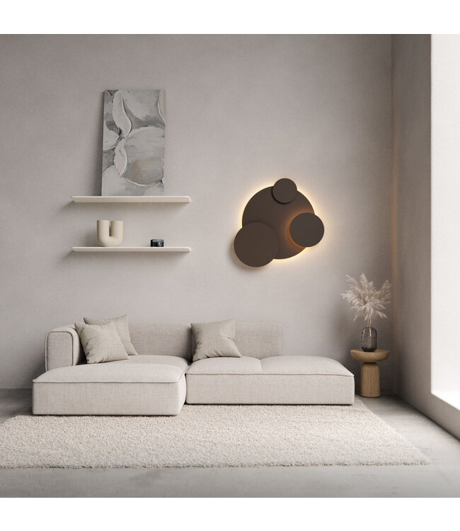 Wandlamp cirkels 91cm met licht achter 2 cirkels Platinum