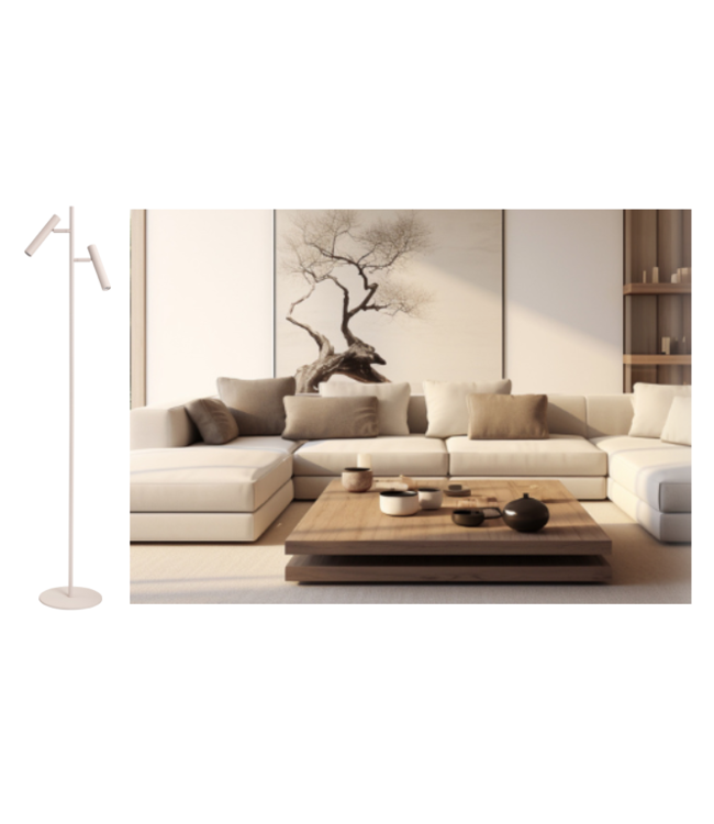 Vloerlamp lamp minimalistisch  2 lichts dimbaar -mat creme