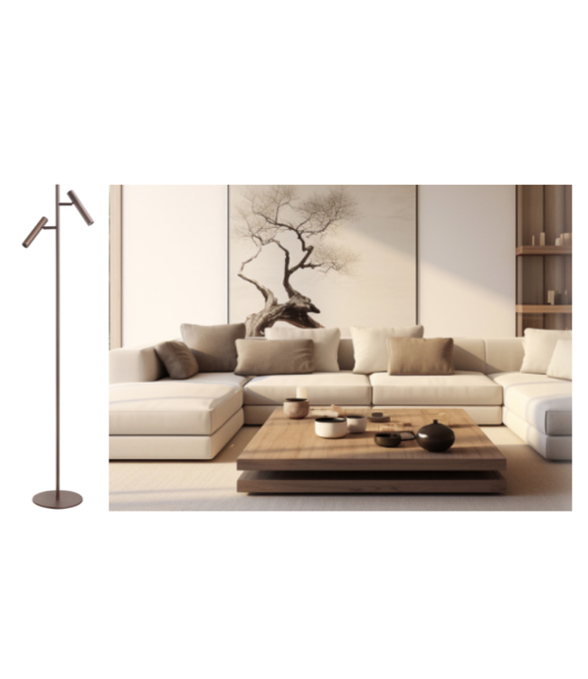 Vloerlamp lamp minimalistisch 2 lichts dimbaar -mat bruin