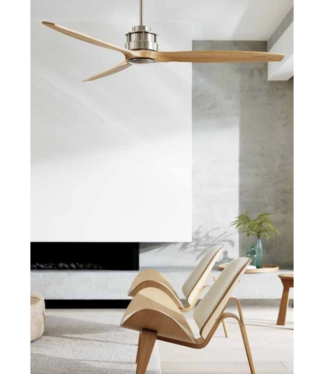 Luxe industriële ventilator -152cm-Rvs- naturel hout