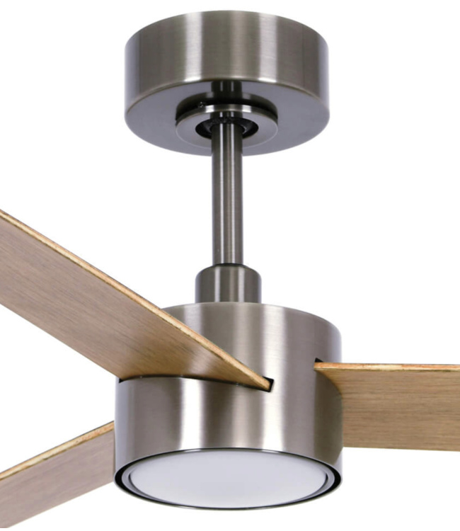 luxe ventilator met licht en afstands bediening- 132 cm- rvs met hout