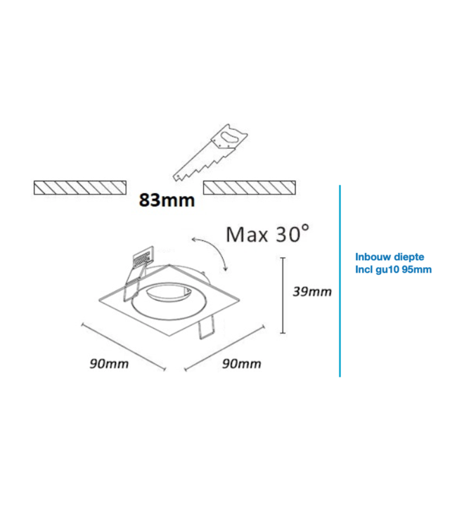 Luxe inbouwspot gu10 wit  kantelbaar vierkant