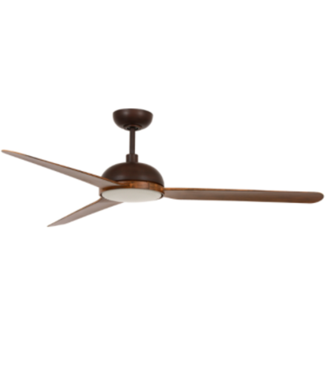 Fraai fluisterstille ventilator142cm bruin met houten bladen en licht -licht