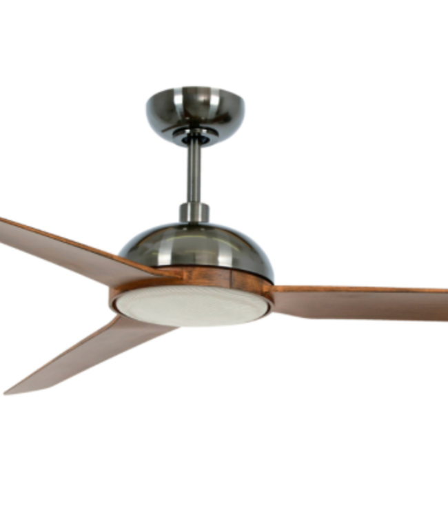 Fraai fluisterstille ventilator142cm oud nickel met houten bladen en licht