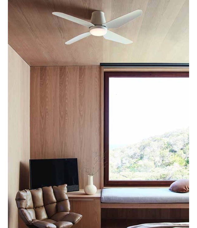 Fluisterstille 4 blads ventilator met licht-wit kunststof bladen