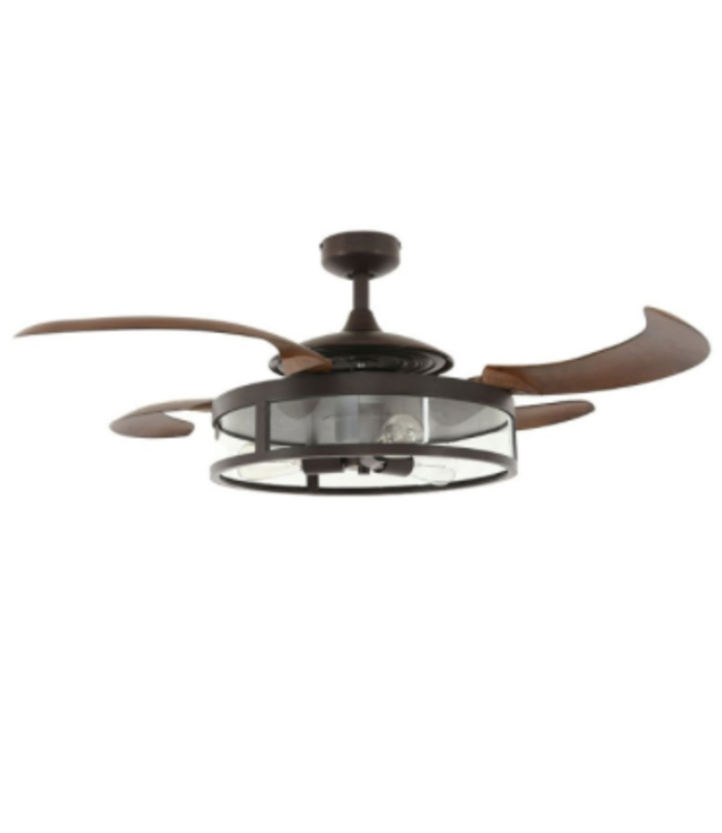 Plafond ventilator bruin met hout inclusief licht inklapbaar