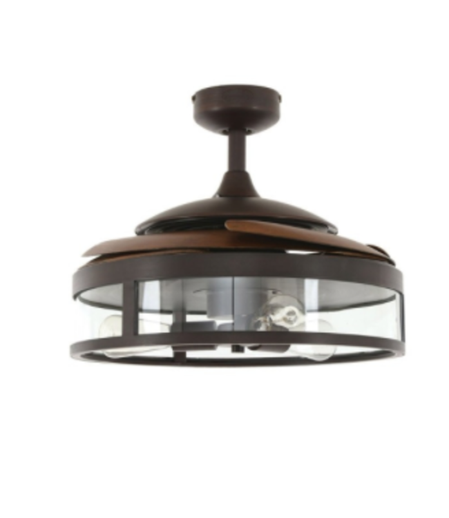 Plafond ventilator bruin met hout inclusief licht inklapbaar