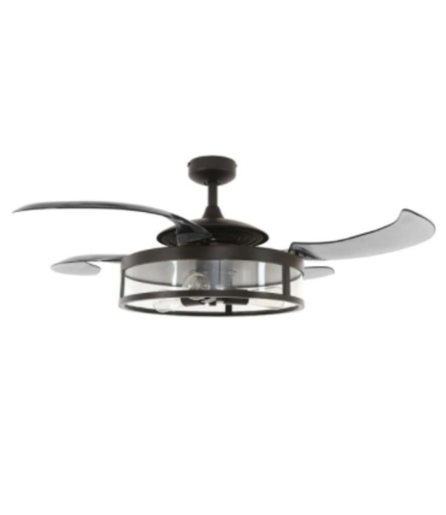 Plafond ventilator zwart met glas inclusief licht inklapbaar
