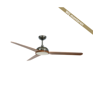Beacon Fraai fluisterstille ventilator142cm  oud nickel  met houten bladen en licht