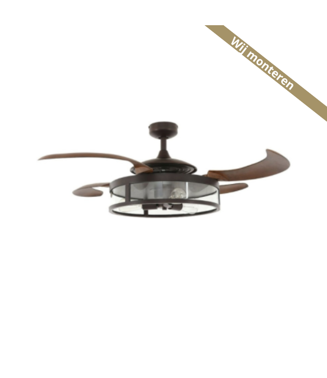 Plafond ventilator bruin  met hout   inclusief licht inklapbaar