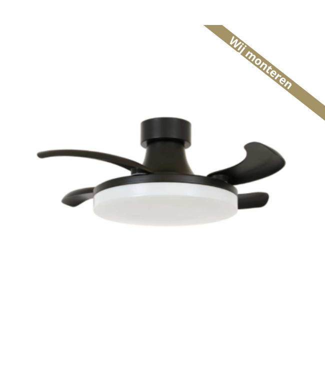 Plafond ventilator zwart  inclusief licht inklapbaar