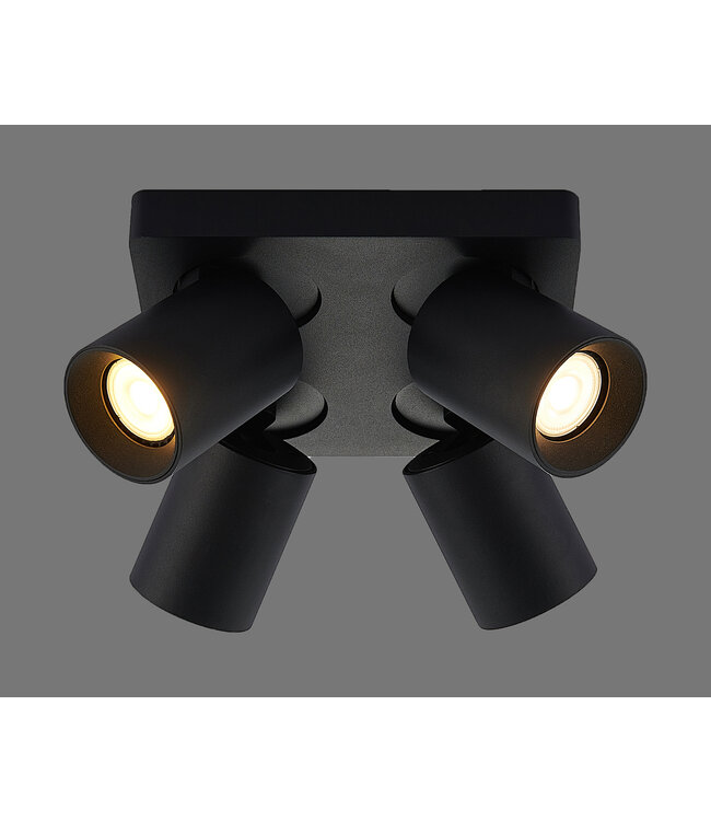 Megano spot 4 lichts vierkant zwart gu10 afgeronde hoeken